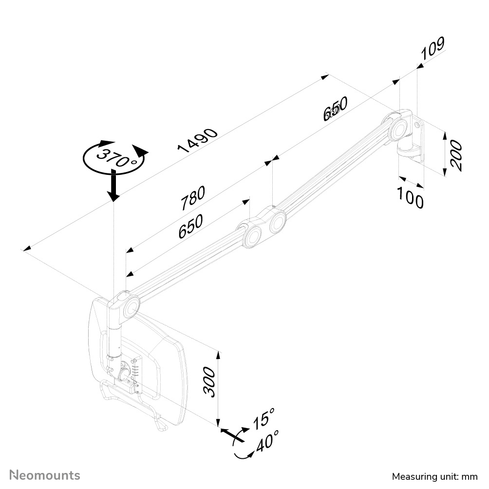 Neomounts FPMA-HAW200 Medizinische Wandhalterung für Monitore 10-27" - H 0-149 cm - Gasfeder